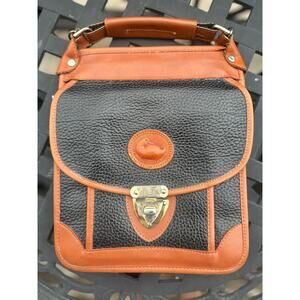 Vintage Dooney & Bourke All Weather Leather Satchel Black Tan Trim USA READ